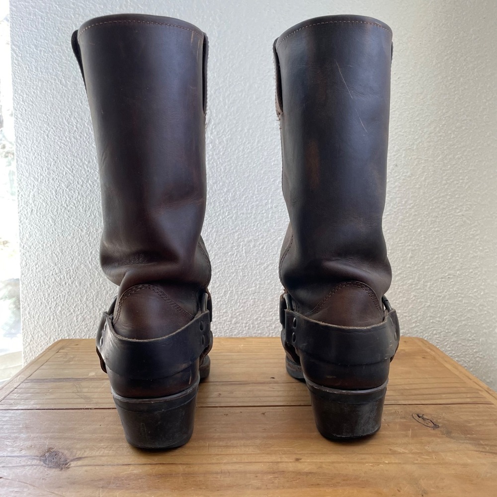 FRYE Women's  Size 7.5 Harness 12R Boot Brown Pull On Biker Moto 77300 Mid Calf - Picture 4 of 16
